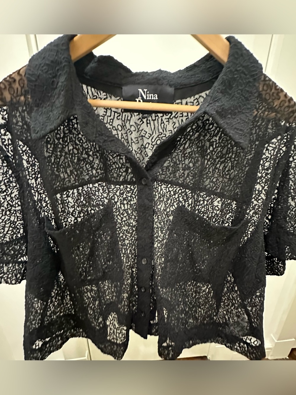 Nina Parker Black Mesh Cropped Sheer Boxy Top Plus Size 3X